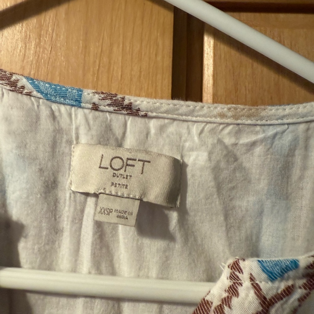 LOFT Petite Blouse with Blue and Brown Accents